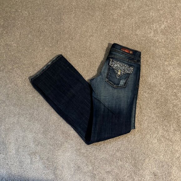 Flying Monkey Distressed Bootcut Flap Pocket Bling Jeans Sz 5 (28x34) VGUC - Picture 1 of 13